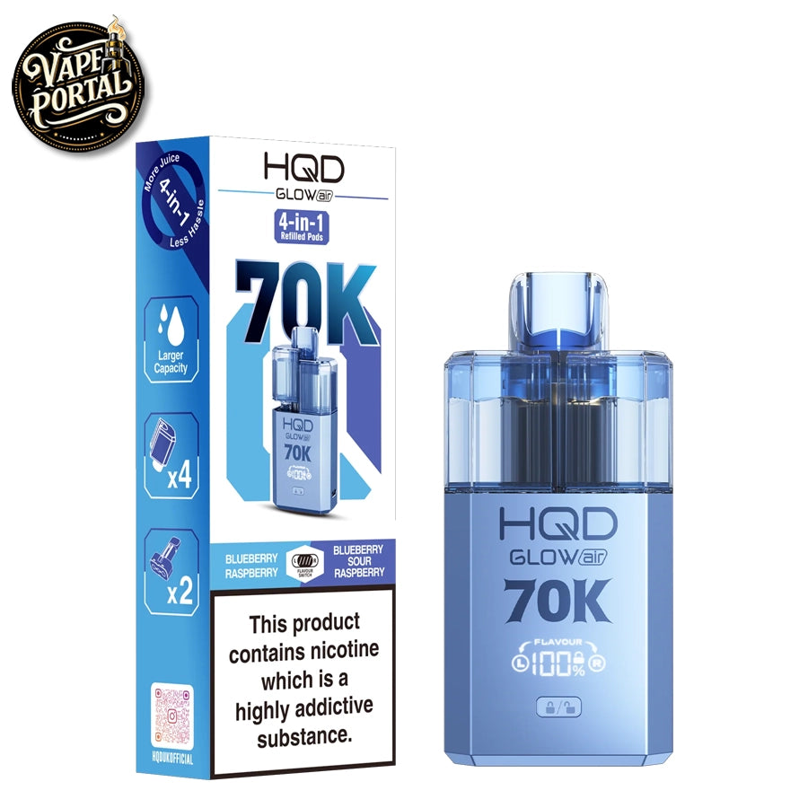 HQD Glow Air 70K Pod Kit Blueberry Raspberry & Blueberry Sour Raspberry