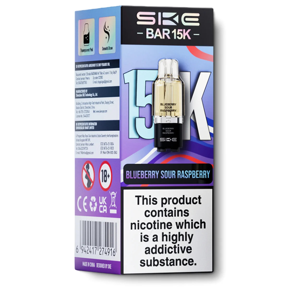SKE Bar 15K Refill/Replacement Pod Blueberry Sour Raspberry